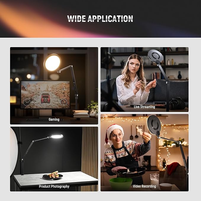 NEEWER Basics 18W 7" Desk Ring Light with Stand, Folding Arm, C Clamp, Full Screen LED Circle Ringlight for Video Conference Lighting Streaming Recording Makeup Phone Selfie Computer Laptop Zoom, R18