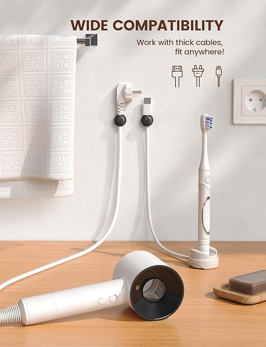 6Pack Rotatable Cord Organizer, Spring Cable Clips - Lamicall [1s Lock] Cord Holder, Desk Phone Charger Cable Management, No-Residue Adhesive Wire Organizer Keeper for Nightstand, Office Accessories