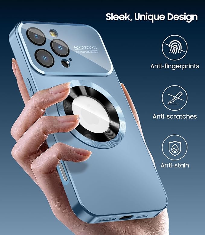 Magnetic for iPhone 16 Pro Case, Compatible with MagSafe, Built-in Camera Lens Protector, Logo View, Military Grade Drop Proof Phone Cover, Sierra Blue