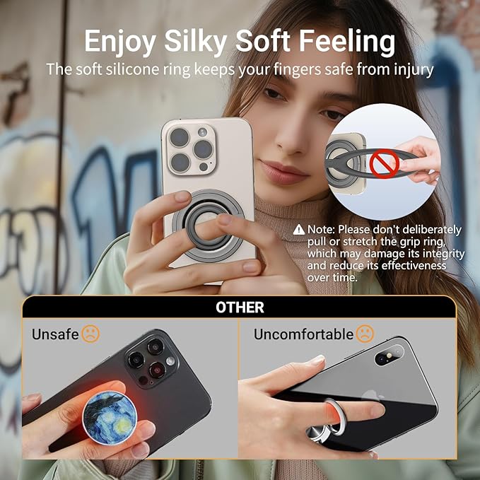 OPSO Magnetic Phone Ring Holder for MagSafe, 360° Rotatable Gym Finger Ring Grip Stand, [Dual-Sided Magnet] Magnetic Phone Grip Adjustable Kickstand for iPhone 16 15 14 13 12/Pro/Max, All Smartphone