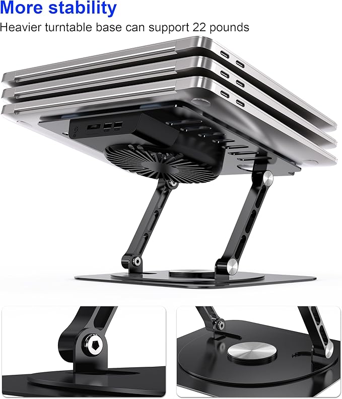 Laptop Stand,with 360°Rotating Base,External Cooling Fan,Adjustable RGB Lighting,Ergonomic Foldable Notebook Computer Holder.Compatible with All 10-17" Laptops Tablets,Black