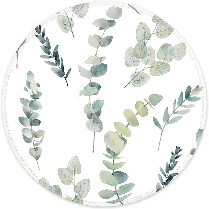 ITNRSIIET Round Mouse Pad with Stitched Edge Premium-Textured Waterproof Non-Slip Rubber Base Desktop Protection Mat Diameter 8.7 inches, Eucalyptus Branches