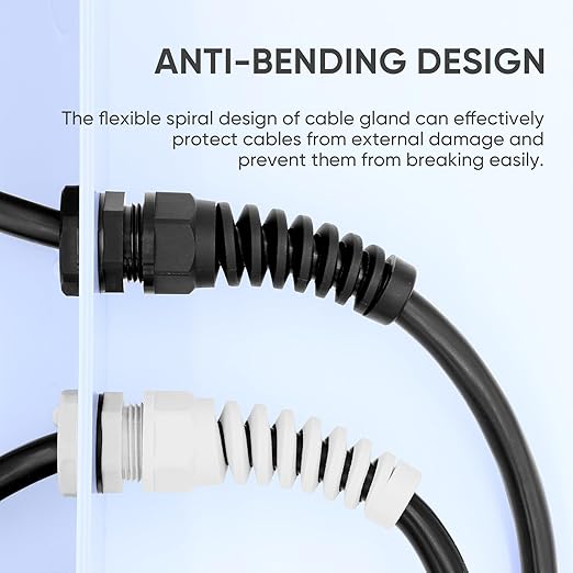Strain Relief Cord Connector,LISTENJIALE 2Pcs NPT 1/4" Waterproof Cable Gland Flex Spiral Strain Relief Adjustable 4-8mm Cable Connector Nylon Joint with Gaskets(Grey)
