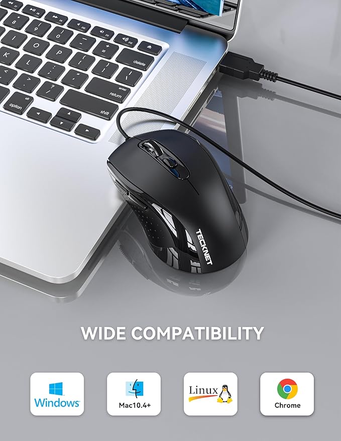 TECKNET Wired Mouse (Black)