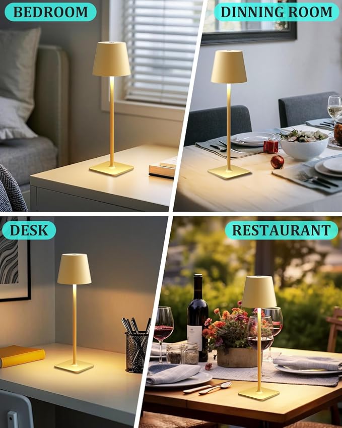 2 Pack Rechargeable Table Lamps, Gold Cordless Lamps - Battery Operated Touch Lamp, Outdoor Table Lights, Waterproof, Wireless, Portable Desk Lamp for Restaurant, Bedroom, Patio(Gold)