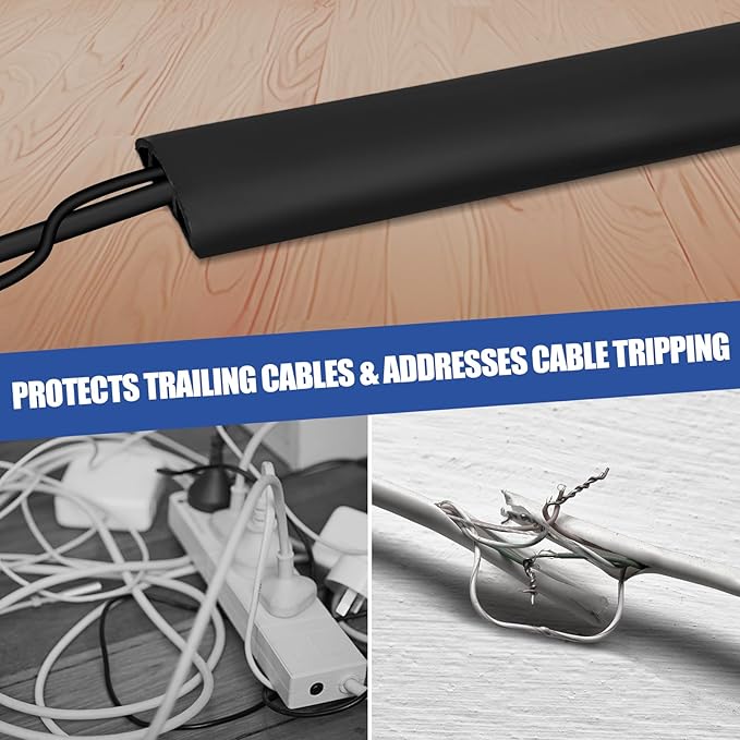 Floor Cord Cover Cavity 0.8"x0.37" Self Adhesive Cord Hider, 3.3FT Low Profile Cable Management, Extension Strip Protector for Wires, Prevent Cable Trips for Offices, Gyms, Exhibitions (Black)