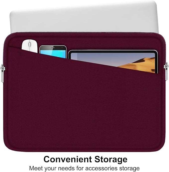 Laptop Sleeve 15.6 inch, Durable Computer Carrying Bag Protective Case Briefcase Handbag with Front Pocket, Slim Laptop Cover for 15.6 Inch HP, Dell, Lenovo, Asus, Notebook, Wine Red