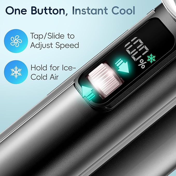 PANERGY High Speed Handheld Fan with Ice Cooler,1-100 Speed Adjustable Mini Turbo Fan, 4000mAh Battery Rechargeable & Digital Display,Gifts for Women Men Travel/Office/Beach/Camping(Black)