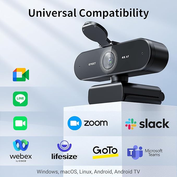 EMEET NOVA 4K Webcam for PC - Ultra 4K HD, PDAF Autofocus, Dual Noise-Cancelling Mics, 73° FOV, Auto Light Correction, USB-A, Privacy Cover, Ideal for High-End Business Meetings&Live Streaming