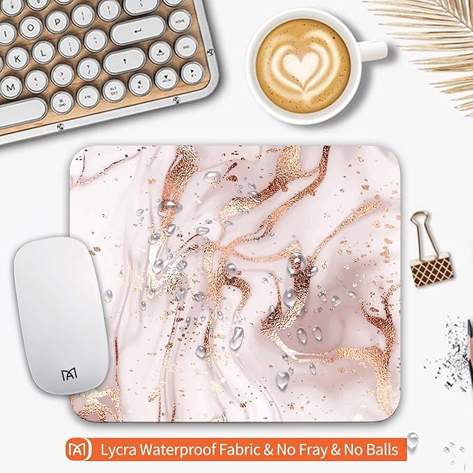 Square Mouse Pad Rose Gold Marble, Personalized Premium-Textured Custom Mouse Mat Design, Washable Mousepad Cloth, Non-Slip Rubber Base Computer Mouse Pads for Wireless Mouse