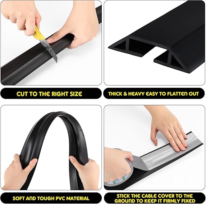 Pangda 30 FT Floor Cable Cover Heavy Duty Cord Cover Protector Power Cable Protector Soft Extension, Organize and Protect Wire on Floor for Home Office or Outdoor Settings (Black)