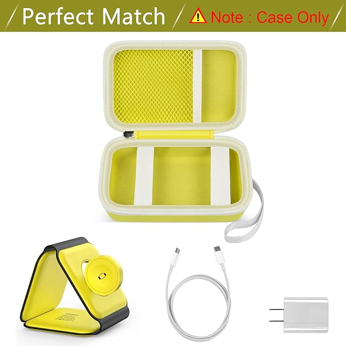 Travel Case for UCOMX for Nano/for Iseyyox/for LISEN/for RTOPS 3 in 1 Wireless Charger, Foldable Magnetic Charging Station Storage Holder Bag for Fast Charge Pad Cable and Adapter, Yellow-Box Only