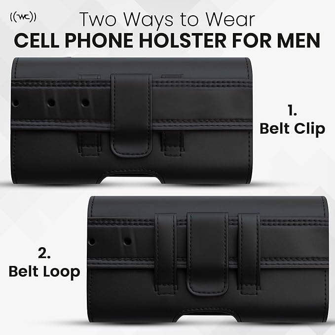 Phone Holster for Men with Credit Card Slot, Cell Phone Case, Fits iPhone 17/17 Pro 16/16 Pro 16e 15/15 Pro 14/14 Pro 13/13 Pro 12/12 Pro 11 XR– Belt Clip Carrying Phone Pouch Holder