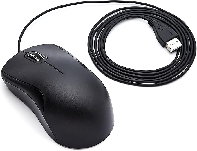 Amazon Basics 3-Button USB Wired Mouse with Precision Scroll Wheel, Standard, Black