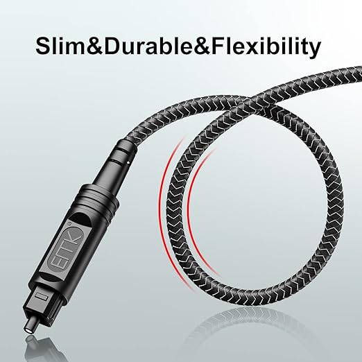EMK Digital Optical Audio Cable [30 Feet/10M] - Slim Nylon Braided Toslink Fiber Optic Cable for Sound Bar, TV, Home Theater, PS4, Xbox, Blu-Ray Player & More - High-Speed SPDIF (Black1)