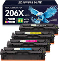 ZIPRINT 206X Toner Cartridges 4 Pack High Yield Compatible Replacement for HP 206X 206A for Color Laserjet Pro MFP M283fdw M283cdw M283fdn Pro M255dw M255nw M283 M255 Printer W2110A W2110X (with Chip)