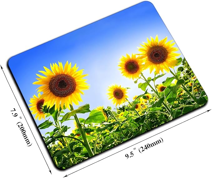 Mouse Pad, Cute Sunflower Plants Floral Mouse Pads for Desk, 9.5" x 7.9" Non-Slip Rubber Base Computer Mousepad with Women, Portable Square Design for Wireless Mouse and Pad Laptop Office & Travel