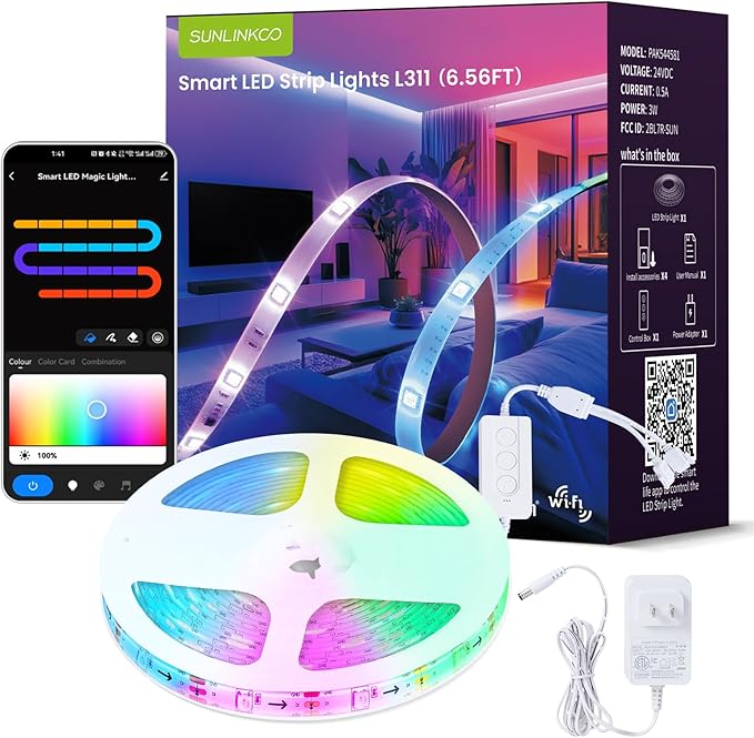 RGB+IC LED Strip Lights, Smart Bluetooth LED Light for Bedroom, Color Changing LED Strips with 44 Scene Modes, Segmented Control, for Room, Party, Festival, Gathering (32.8ft)