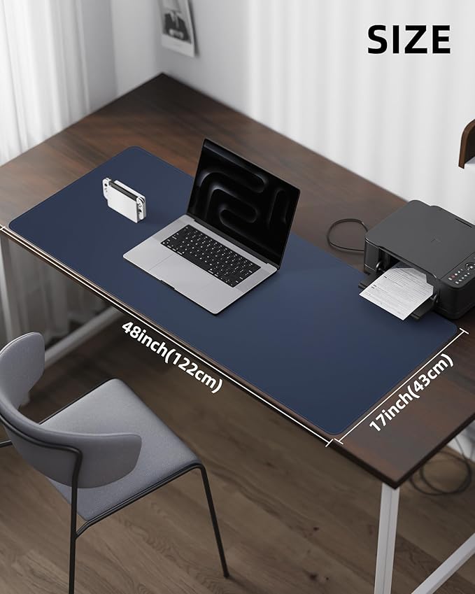 PU Leather Desk Mat Protector - 48"x17" Large Non-Slip Office Desk Pad, Waterproof Keyboard & Mouse Pad, Premium Workstation Cover for Home & Office (Midnight Blue)