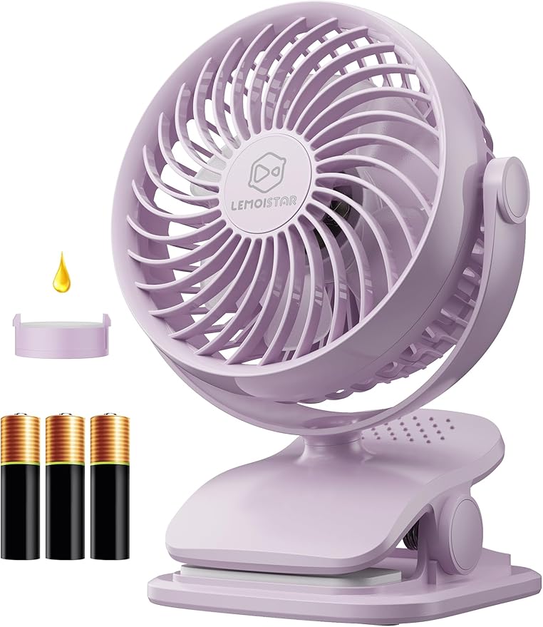 Shinebella AA Battery Powered Clip on Fan with 4-Speed, 5’’ Small Desk Fan with Aroma Function, USB Powered, 360°Rotation, Ultra Quiet, for Golf Cart, Stroller, Bedroom,Car(Batteries Not Included)