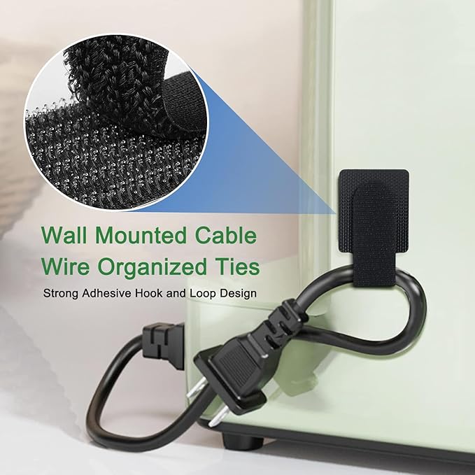 100pcs Hook and Loop Cable Ties, Sticky-Back Cable Straps, Cable Clip,Cord Organizer, Wire Management Household & Office Essentials(Gray)