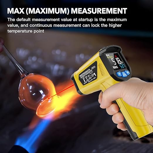 Infrared Thermometer Gun - INSTRODOTS Digital Laser Thermometer emperature Gun with Adjustable Emissivity & Max Value, -58°F~1472°F Non-Contact Surface Thermometer for Cooking, Freezer, Pizza, HVAC