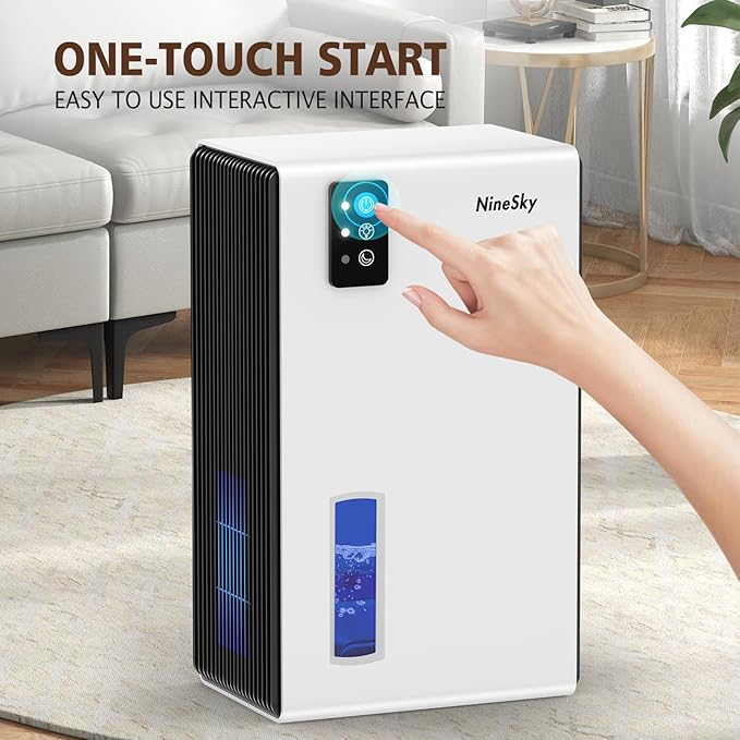 NineSky Dehumidifiers for Home, 95 OZ Water Tank, (1000 sq.ft) Dehumidifiers for Bathroom Bedroom Basement with Auto Shut Off,7 Colors LED Light(White)
