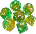 QMAY DND Dice Set -D&D Polyhedral Dice (7 Pcs) for Dungeons and Dragons (Pale Yellow and Green Glitter)