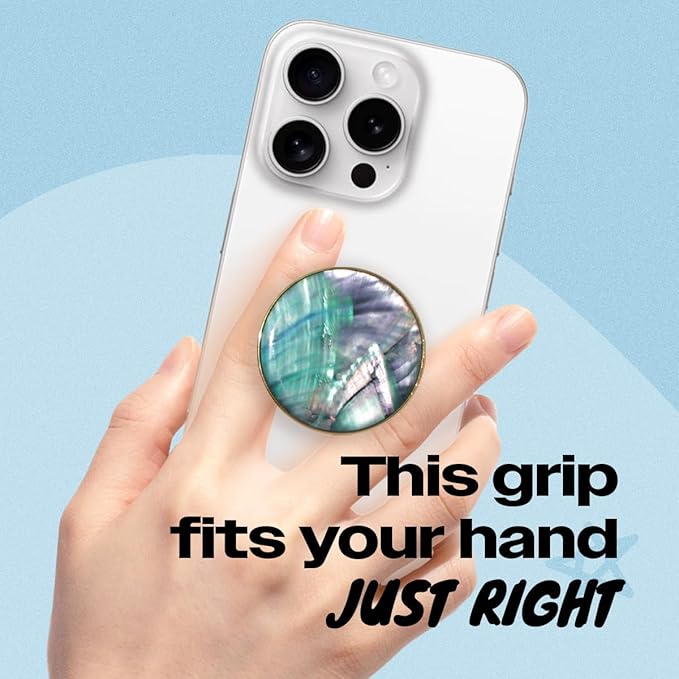 OnTheGrip Cute Natural Seashell Design Round Shape Collapsible Mobile Phone Grip Stand Holder for Smartphone Tablet Cell Phone Accessory (Blue Green)