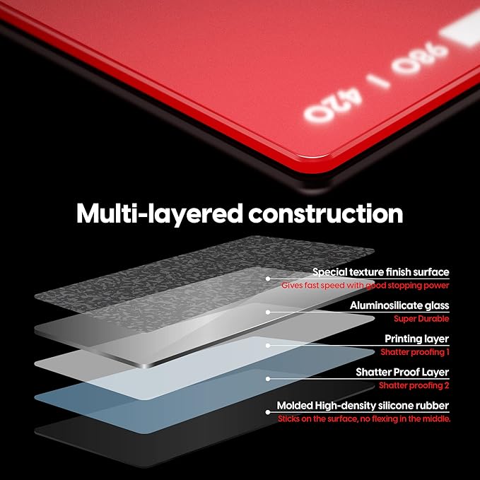 Pulsar - Superglide Premium Glass Mouse Pad XXL ALUMINO-Silicate Glass Surface Anti-Slip Fully Molded high-Density Silicone Rubber 38.5in x 16.5in (XXL, Red)