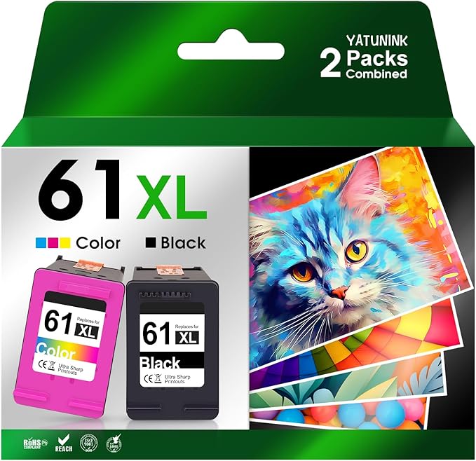 XL 61 Ink Cartridge Combo Pack Compatible for HP Ink 61 XL Works with HP Envy 4500 4501 OfficeJet 2620 2621 OfficeJet 4630 DeskJet 1000 (2 Packs)
