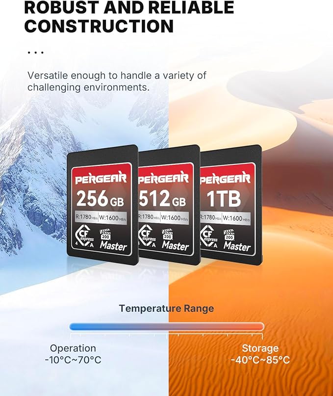 Pergear 512GB CFexpress 4.0 Type A Memory Card (2-Pack),Up to 1780MB/S Read Speeds,USB4.0(PCIe 4.0),Raw,8K 30P Record,Compatible for Sony Camera,ILME-FX3,ILME-FX6,ILME-FX30(Black Silver Master Series)