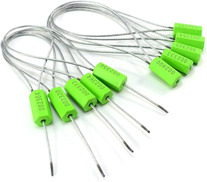 Leadseals(R) 100 Security Cable Seals Numbered Security Tags Tamper Proof Tags Pull Tight Steel Wire Seals for Truck, Trailers, Cargo, Containers, Vans, Oil Tank, Milk Vehicle (Green, Pack of 100pcs)