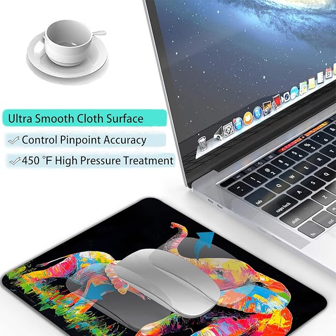 Colorful Animal Elephant Custom Mouse Pad with Non-Slip Rubber, Small Square Design for Wireless Laptop & Computer Mouse Pads for Desk, 9.5 x 7.9 inch Smooth Surface for Gaming & Office