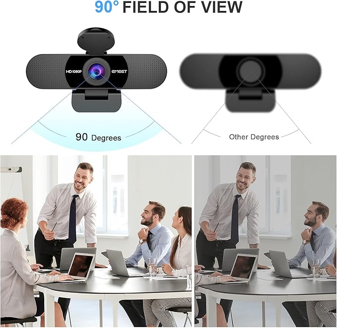EMEET 1080P Webcam with Microphone, C960 Web Camera, 2 Mics Streaming Webcam, 90°FOV Computer Camera, Plug and Play USB Web Cam for Online Calling/Conferencing, Zoom/Teams/Facetime/YouTube, Laptop/PC