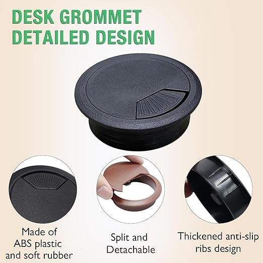 2 Pcs Desk Grommet 2-3/8" / 60 mm, Desk Cord Hole Cover, Cable Grommet ABS Plastic, Desk Hole Grommet for Home & Office Pc, Detachable Adjustable Cable Cord Organizer-Reddish Brown