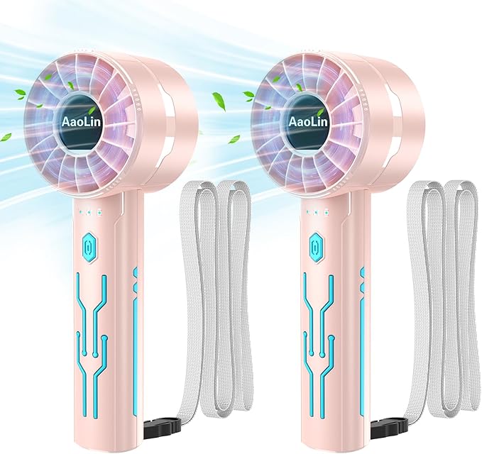 2pcs Portable Handheld Turbo Fan with 7000rpm High-Speed Motor USB Rechargeable Cooling Personal Fan 4-Speed, 4-16H Runtime, with Lanyard for Outdoor Travel, Women, Kids, Summer Gift
