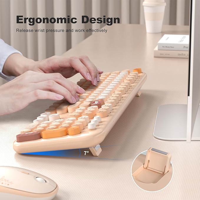 KNOWSQT Wireless Keyboard and Mouse Combo - Lovely Milktea Rainbow Full-Sized Typewriter Colorful Keyboards, Round Keycap USB Plug Play Retro Cute Keyboards for Windows, Laptop, PC, Desktop, Computer