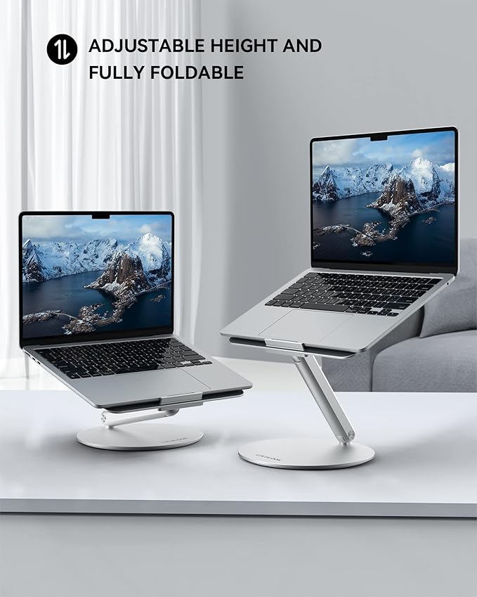 LULULOOK Laptop Stand for Desk 2025, 360 Rotating Adjustable Laptop Riser, Upgraded Foldable Full Aluminum Alloy Computer Stand for MacBook Pro/Air, Dell, HP, Lenovo and Other 10-17inch Laptops
