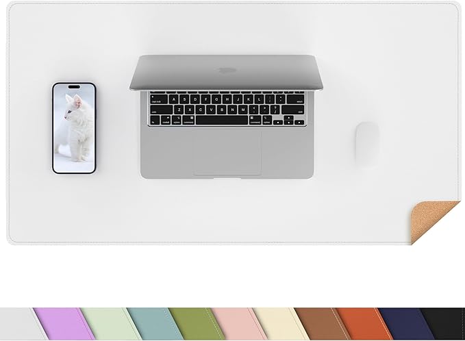 AFIING Dual-Sided Desk Pad, Natural Cork & PU Leather Mouse pad for Office and Home Work, Desk Protector Non-Slip, Waterproof, Easy Clean (Ivory White, 23.6" x 13.7")