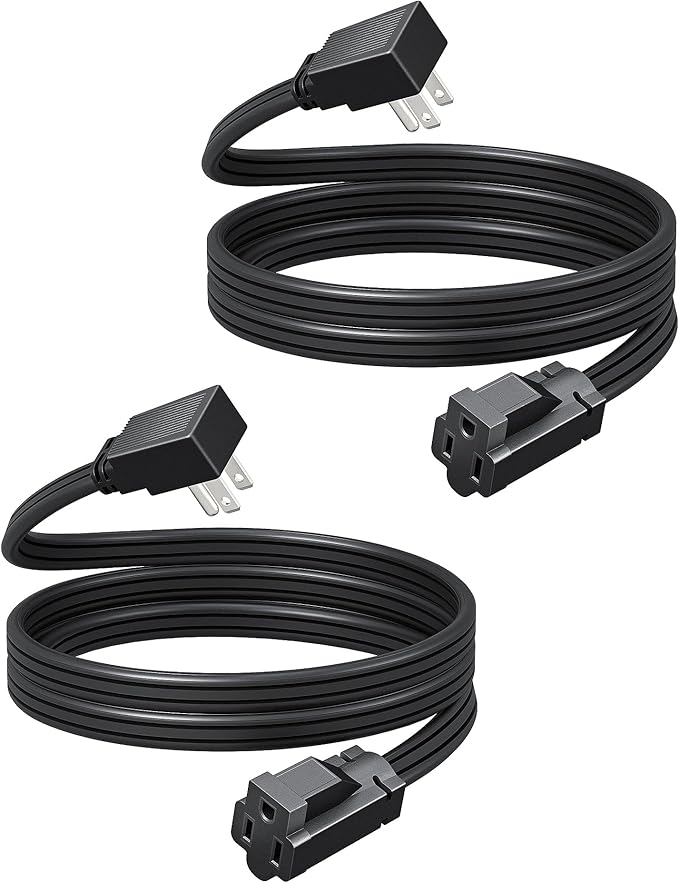 DEWENWILS 6FT Flat Plug Extension Cord with 3-Prong Flat Plug, 15A/1875W 14/3 SPT-3 Flat Wire, Space Saving for Home Office Appliances & Electronics, ETL Listed, 2 Pack, Black