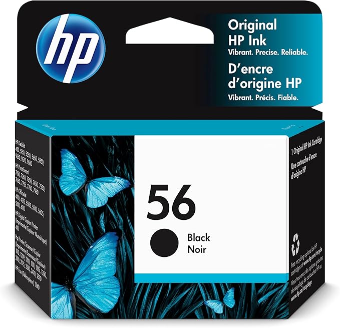 HP 56 Black Ink Cartridge | Works with HP DeskJet 450, 5000, 9600; PhotoSmart 7000; OfficeJet 4000, 5000, 6110; Digital Coper Printer 410; PSC 1000, 2000; Fax 1240 Series | C6656AN