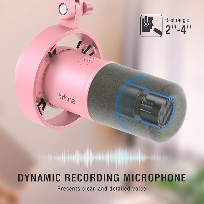 FIFINE XLR/USB Dynamic Microphone, Studio XLR Vocal Podcast Microphone for Recording, USB Streaming Mic with Mute Button, Gain Knob, Headphones Monitoring for Voice-Over, Video-Amplitank K688 Pink
