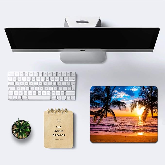 IMAYONDIA Sunshine Beach Coast Sea Palm Trees Mouse Pad,Hawaiian Coconut Trees Mousepad, Pacific Sunrise Sunset Mouse Mat, Square Mouse Pad for Office Laptop Computer PC Men Women, 9.5 x 7.9 Inch