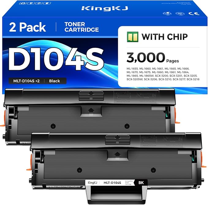 MLT-D104S Toner Cartridge Black 2-Pack High-Yield Replacement for Samsung MLT-D104S D104S 104S Compatible with Samsung ML-1660 ML-1665 ML-1675 ML-1860 ML-1865W SCX-3200 SCX-3205 SCX-3217 Laser Printer