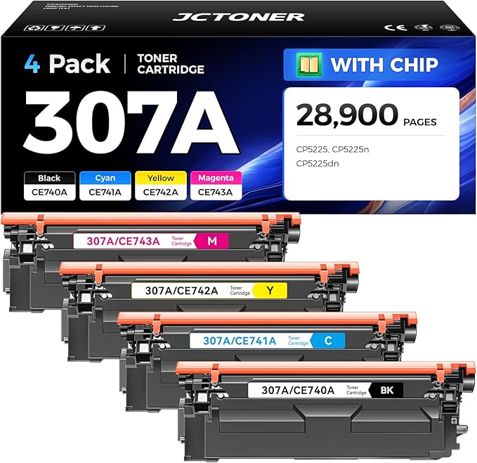 307A Toner Cartridge Set 4-Pack with chip High Yield Replacement for HP 307A CE740A CE741A CE742A CE743A Compatible for HP Color LaserJet Professional CP5225 CP5225n CP5225dn Printer Ink Black Magenta