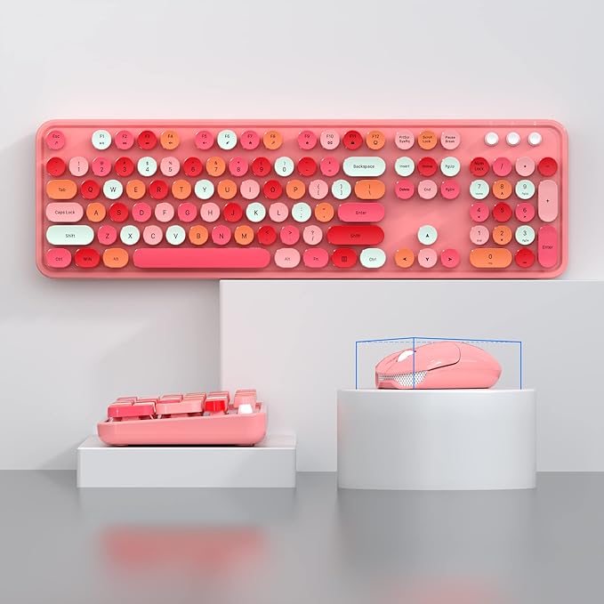 KNOWSQT Wireless Keyboard and Mouse Combo, Pink Colorful 2.4G Typewriter Full-Size Cute Keyboards - USB Receiver Plug and Play, for Computer, PC, Laptop, Desktop, Windows