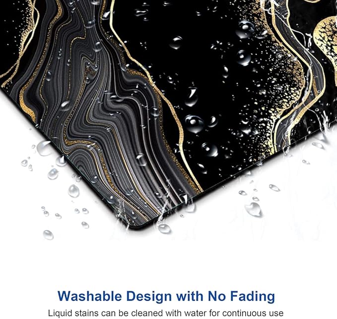 Mouse Pad Marble, Cute Personalized Mouse Pads with Design, Square Washable Cloth Mouse Mat, Gaming Office Home Non-Slip Rubber Base Computer Mousepad, Black Gold Marble