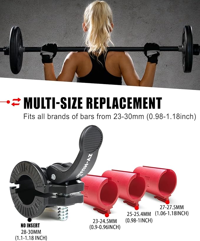 Pro Barbell Clips 1 inch Barbell Clamps 0.9-1.18inch Quick Release Weight Clips for Bars Multi-Size Adjustable Olympic Barbell Clamps
