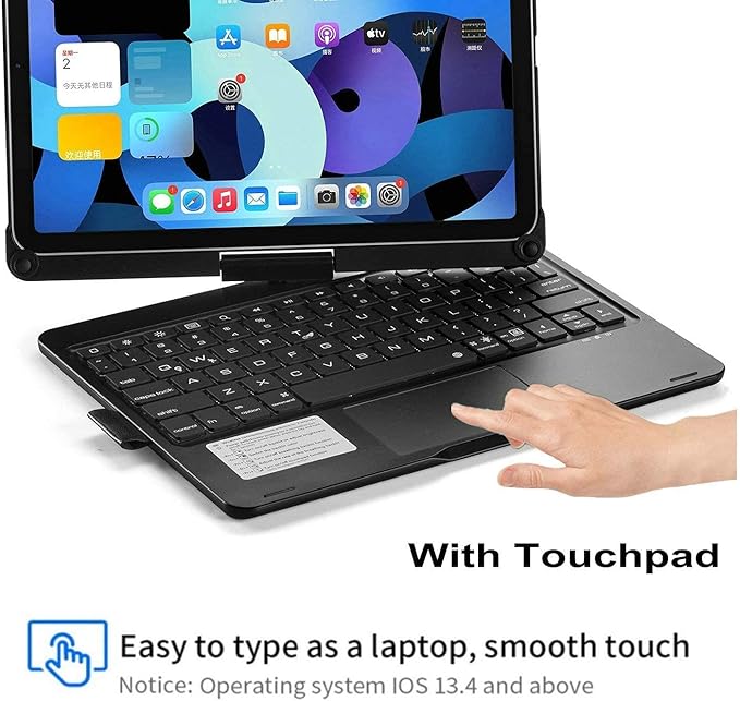 Keyboard Case for iPad 10.2 9th/8th/7th Gen, Rotating Case for iPad9/iPad8/iPad7 with Backlits Touchpad Keyboard-360° Rotatable Smart Cover with Pencil Holder, Black